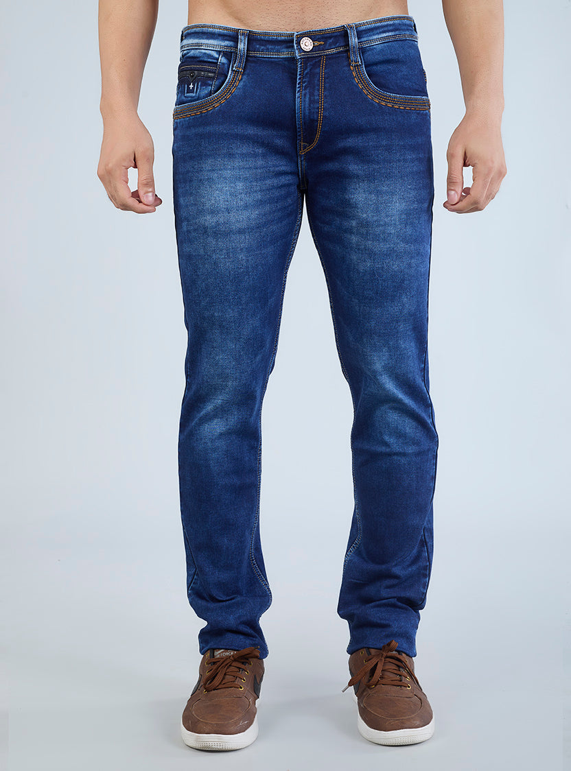 Riogrand Men's Premium Classic Blue Washed Denim Jeans for Men