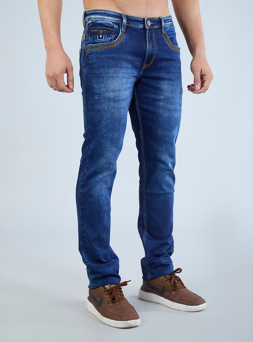 Riogrand Men's Premium Classic Blue Washed Denim Jeans for Men