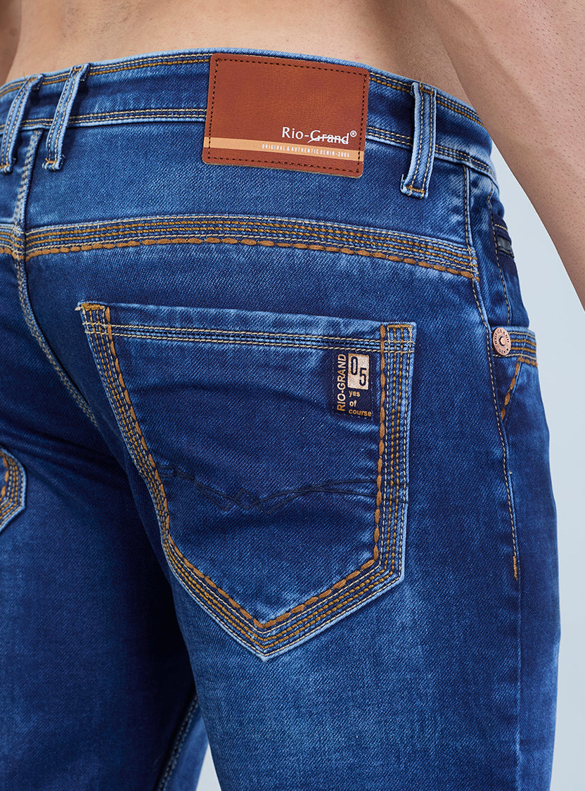 Riogrand Men's Premium Classic Blue Washed Denim Jeans for Men