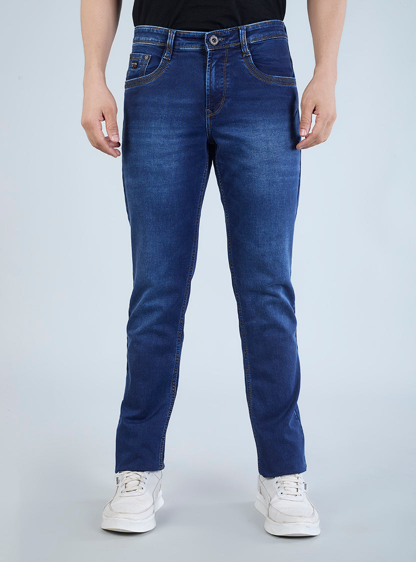 Smart Slim Fit Deep Indigo Blue Denim Jeans for Men
