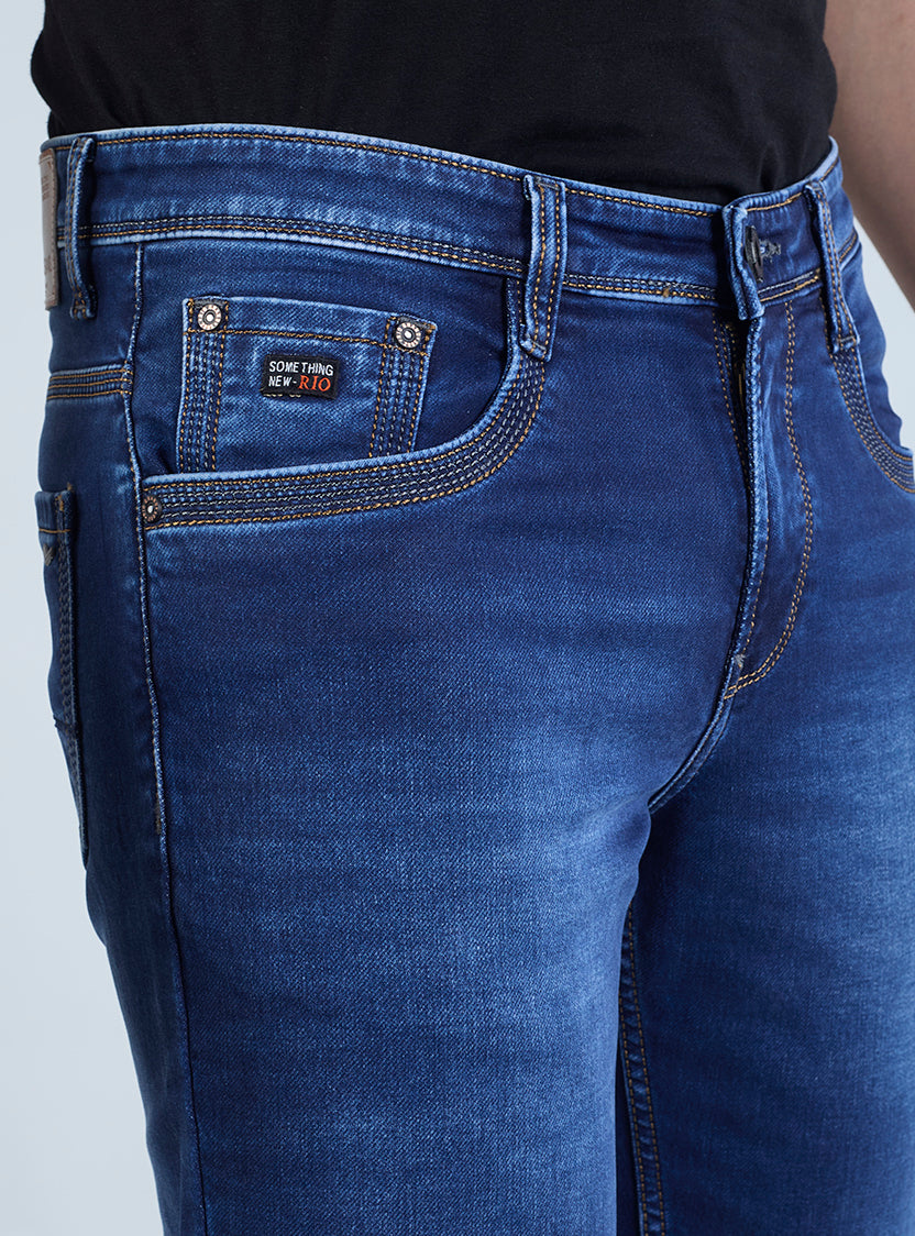 Smart Slim Fit Deep Indigo Blue Denim Jeans for Men