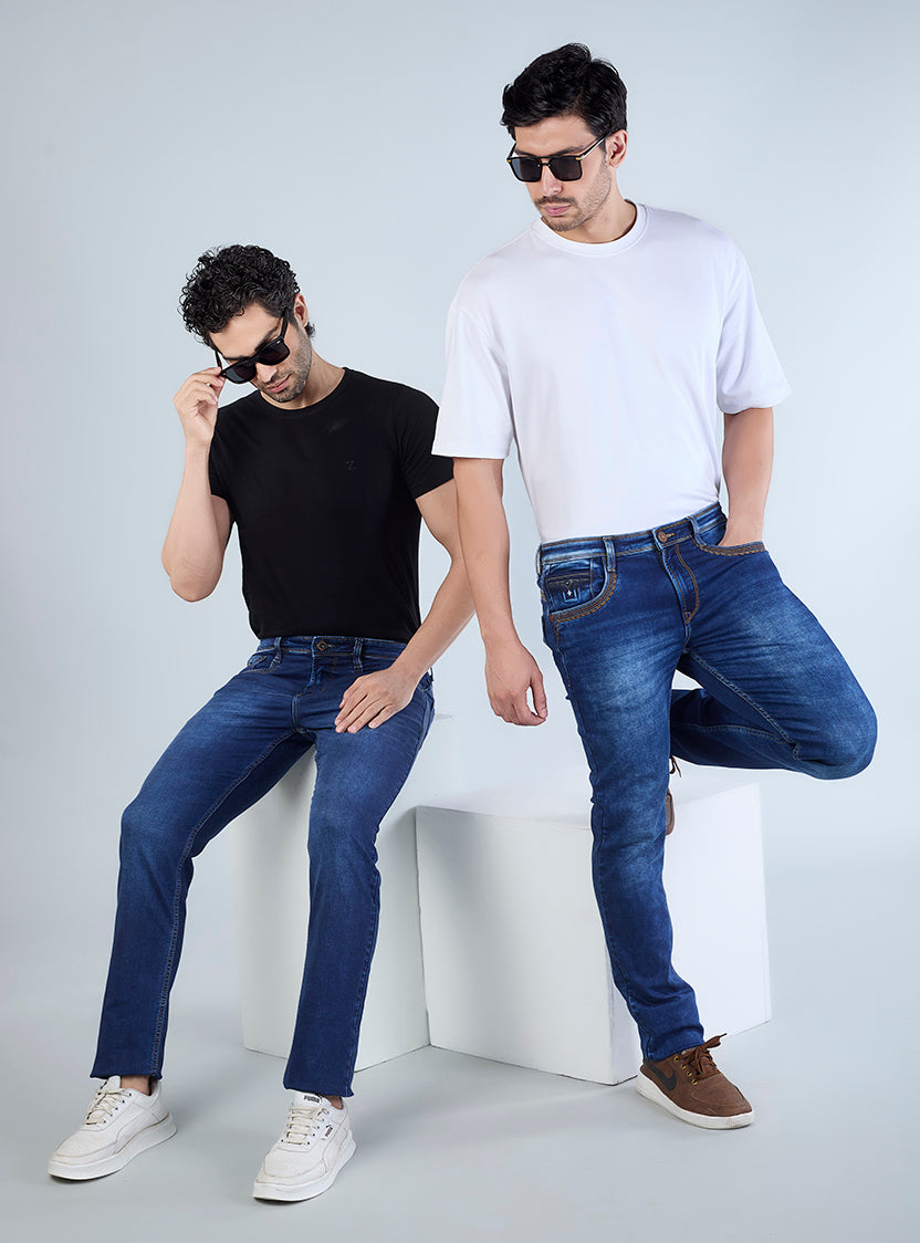 Smart Slim Fit Deep Indigo Blue Denim Jeans for Men