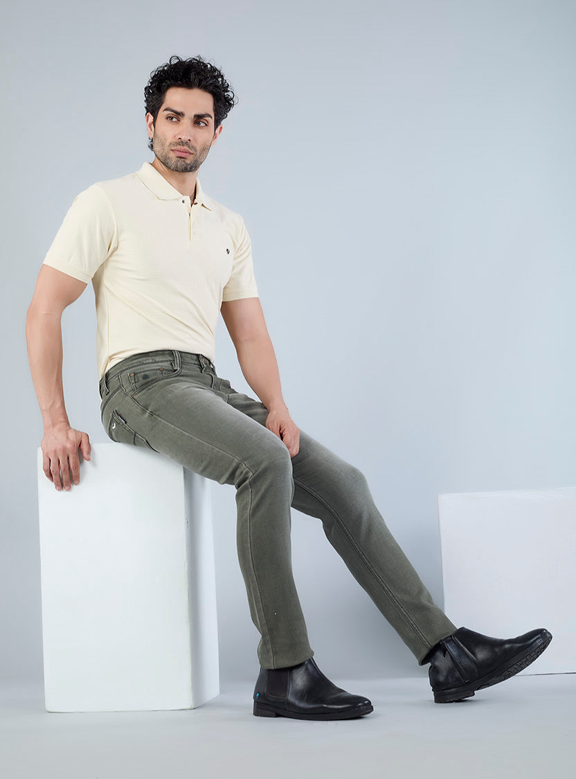 Smart Slim Fit Olive Grey Denim Jeans for Men