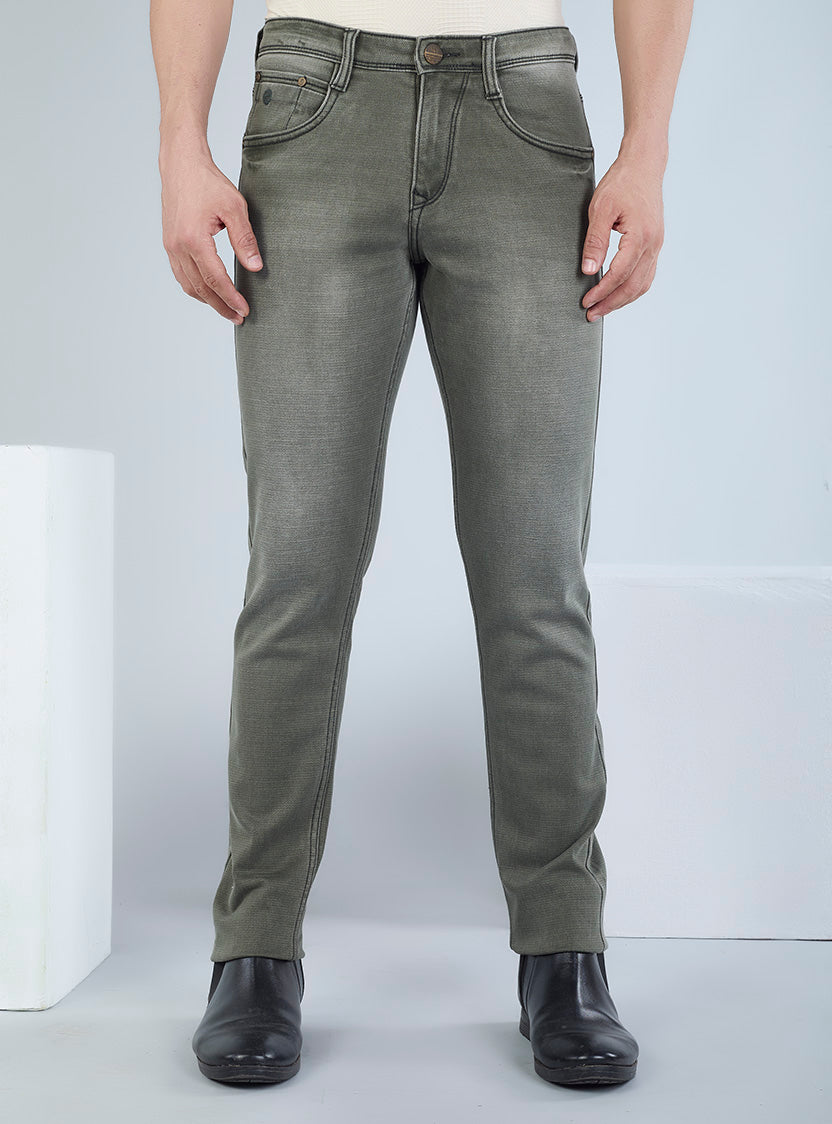 Smart Slim Fit Olive Grey Denim Jeans for Men