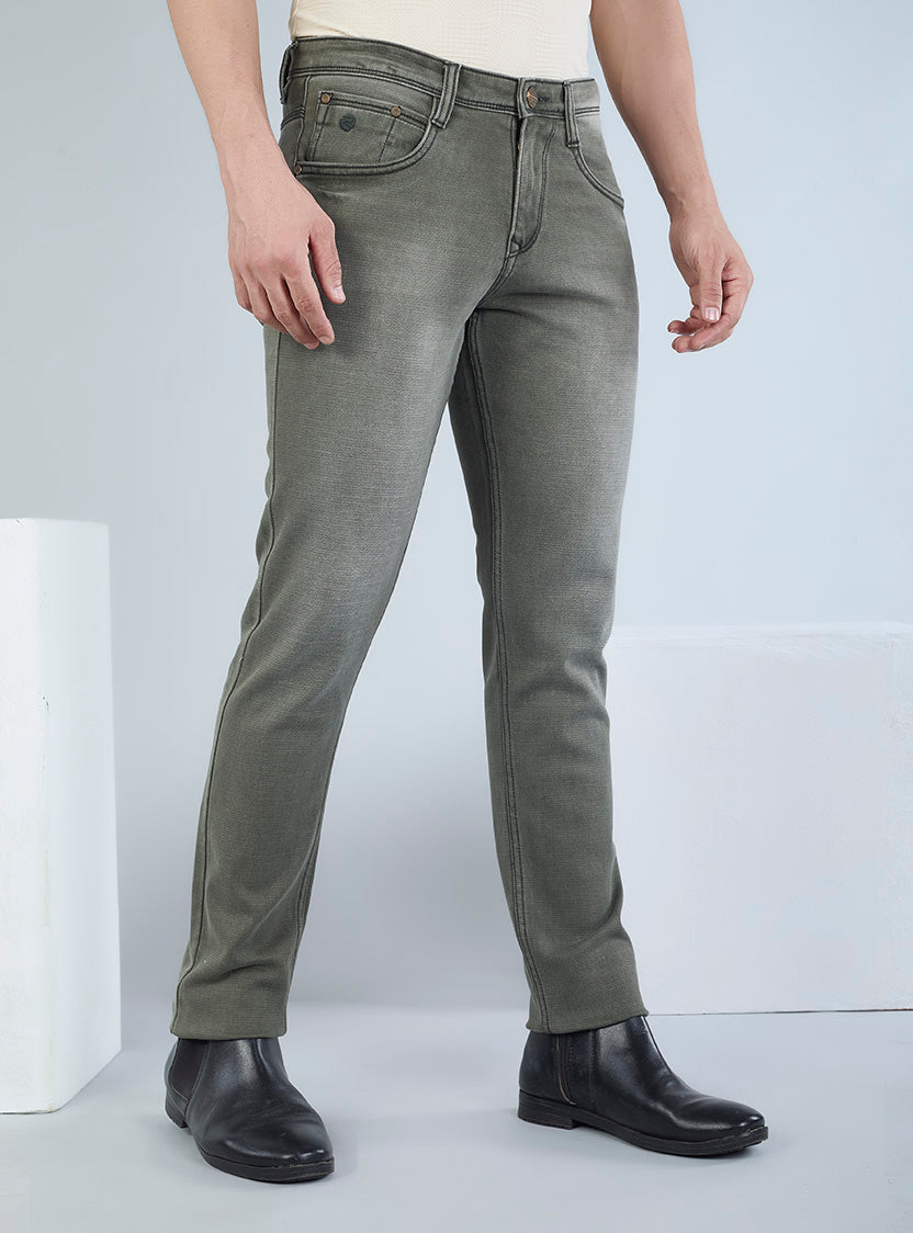 Smart Slim Fit Olive Grey Denim Jeans for Men