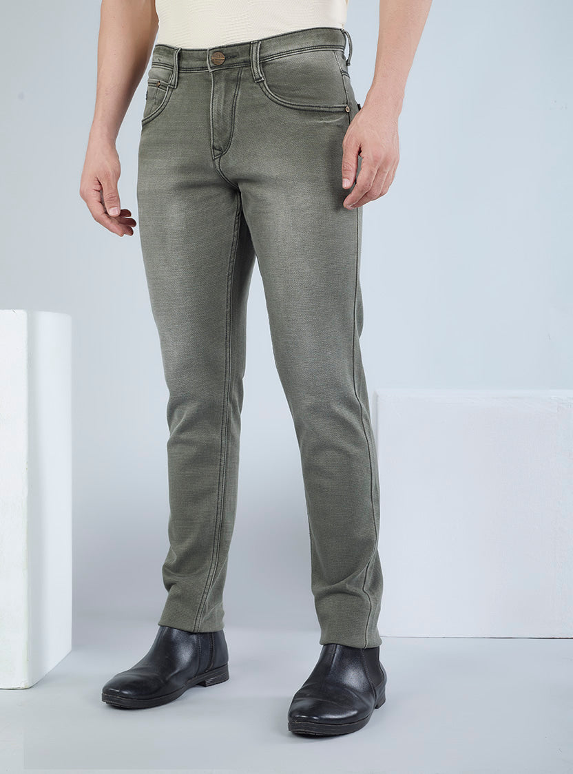 Smart Slim Fit Olive Grey Denim Jeans for Men
