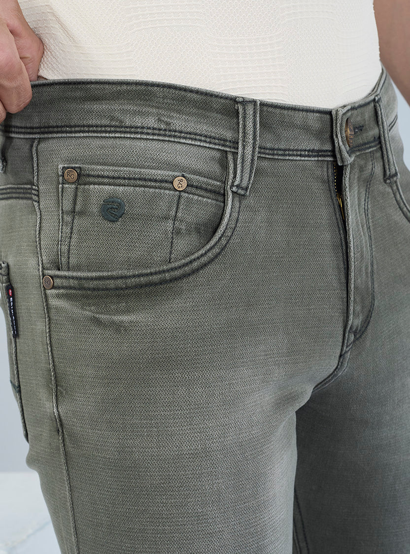 Smart Slim Fit Olive Grey Denim Jeans for Men
