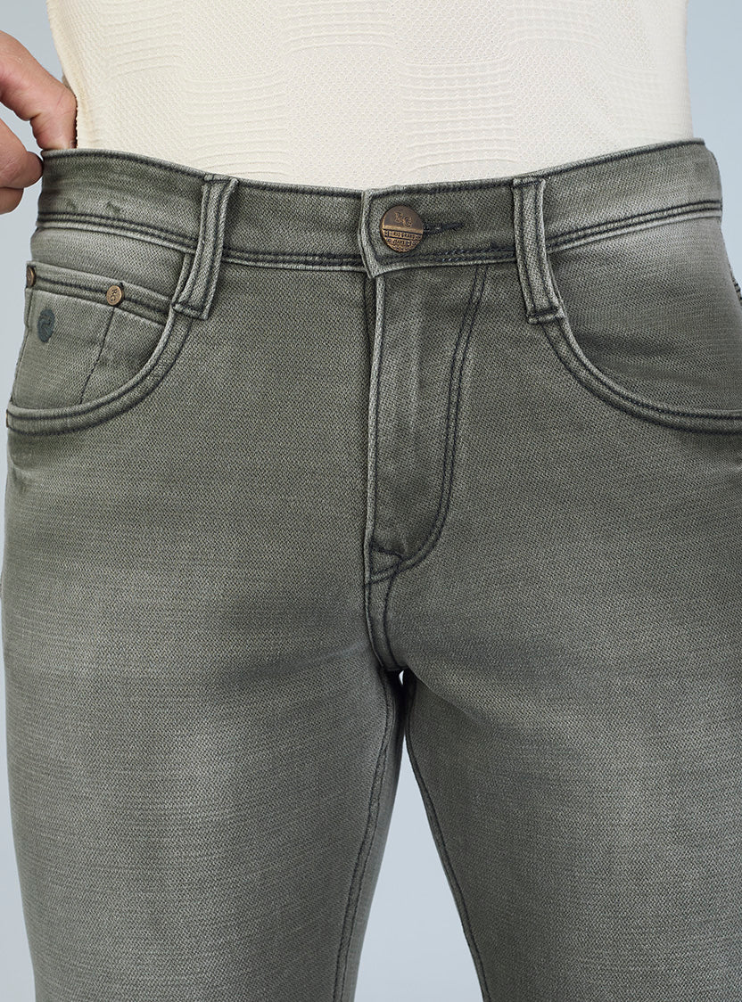 Smart Slim Fit Olive Grey Denim Jeans for Men