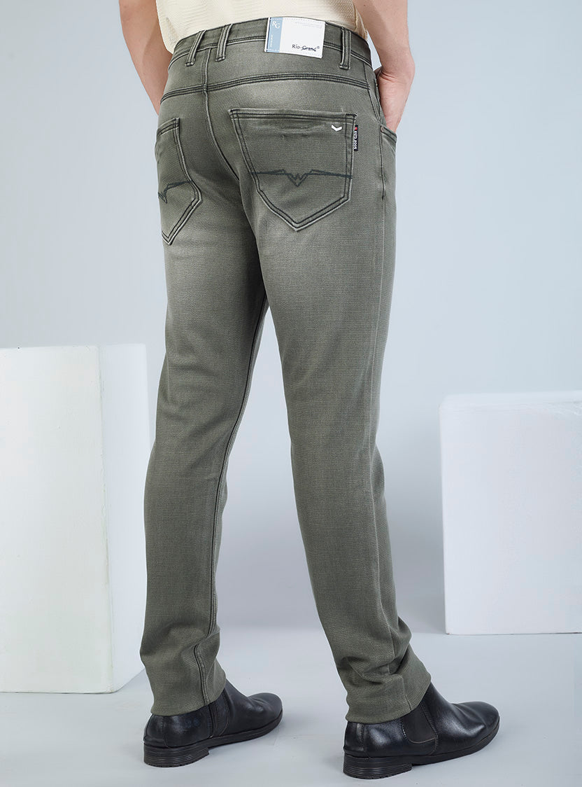 Smart Slim Fit Olive Grey Denim Jeans for Men
