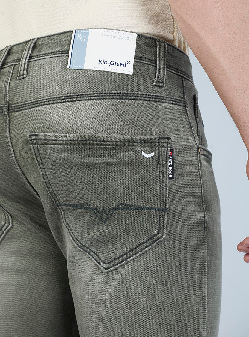 Smart Slim Fit Olive Grey Denim Jeans for Men
