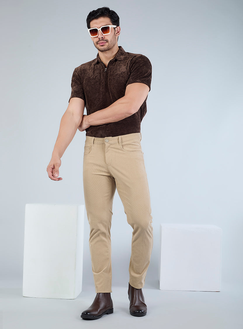 Slim Fit Grey Corduroy Pants for Men