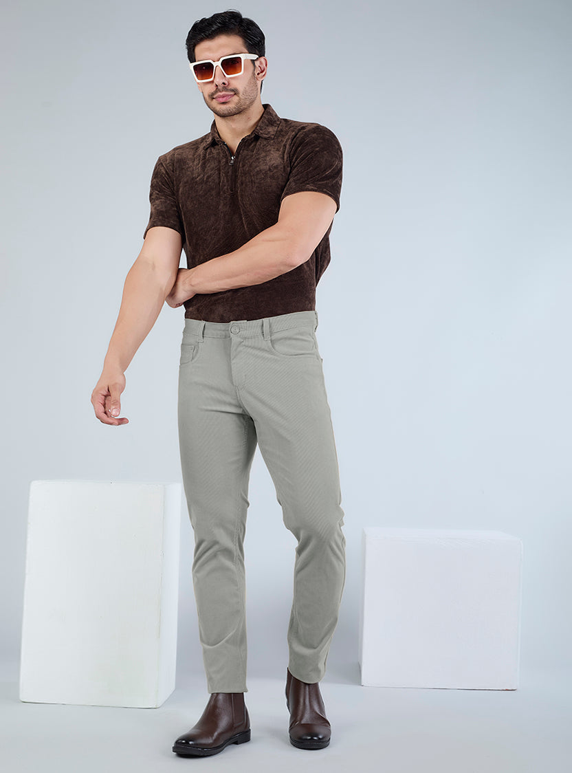 Slim Fit Grey Corduroy Pants for Men