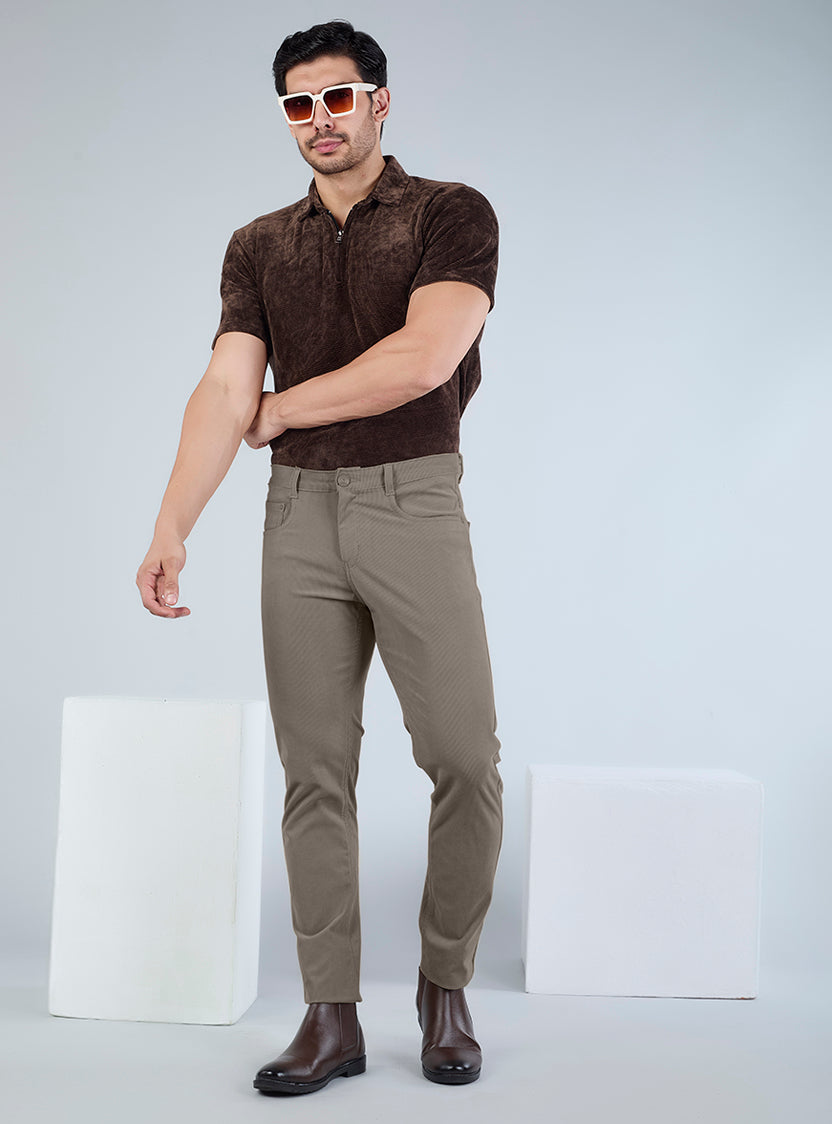 Slim Fit Taupe Brown Corduroy Pants for Men