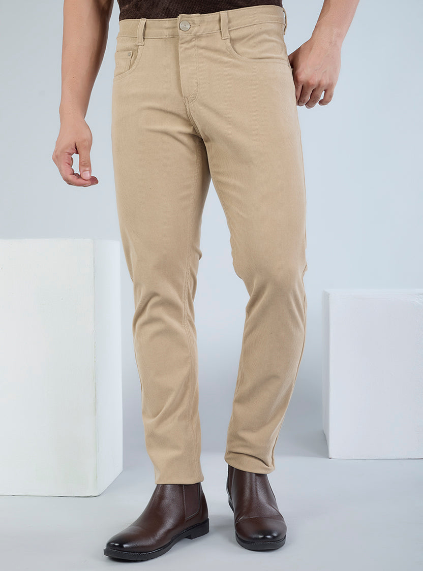 Slim Fit Mid Blue Corduroy Pants for Men