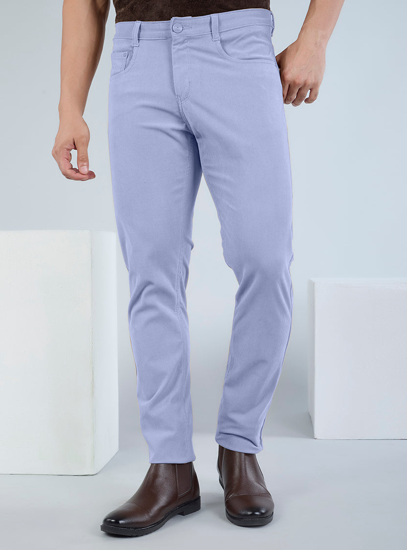 Slim Fit Mid Blue Corduroy Pants for Men