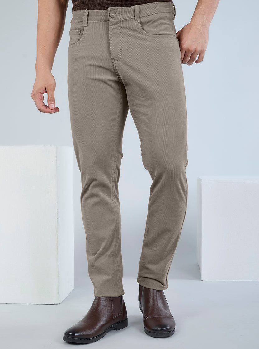 Slim Fit Mid Blue Corduroy Pants for Men