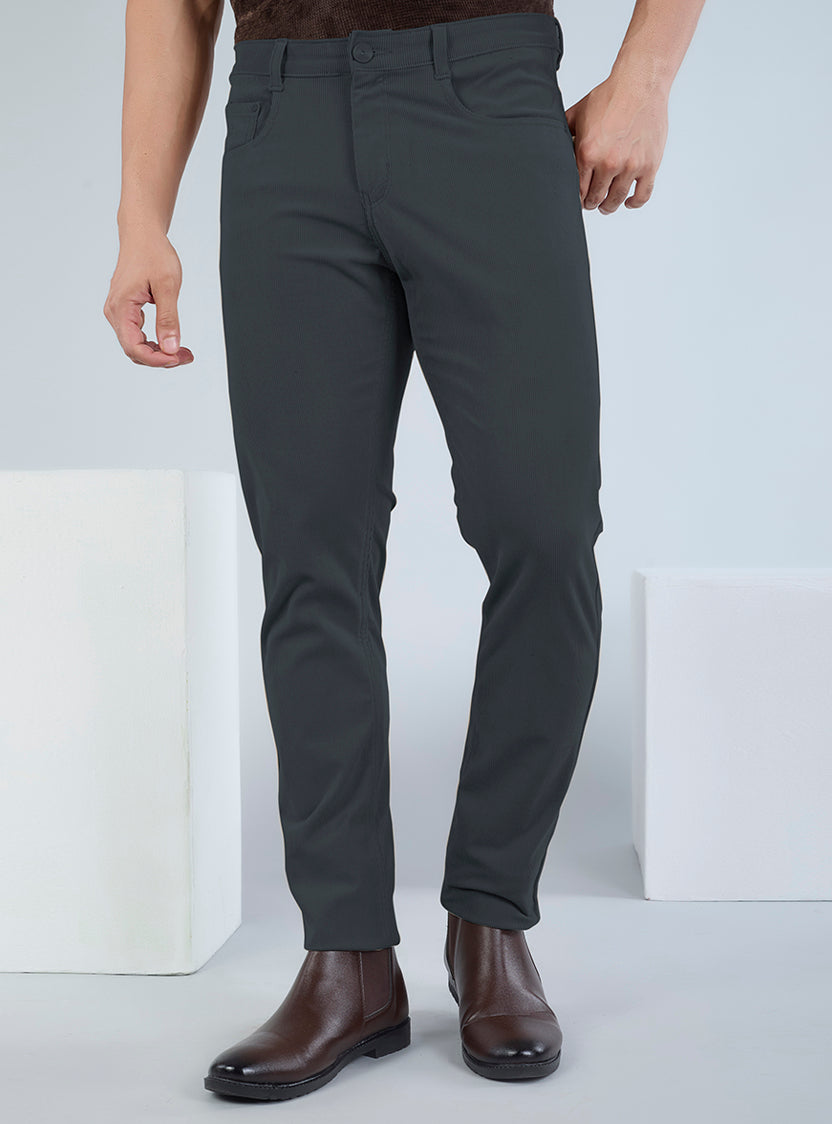 Slim Fit Mid Blue Corduroy Pants for Men