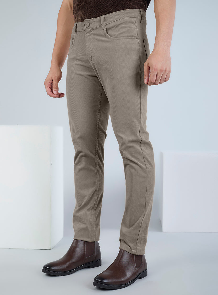 Slim Fit Grey Corduroy Pants for Men