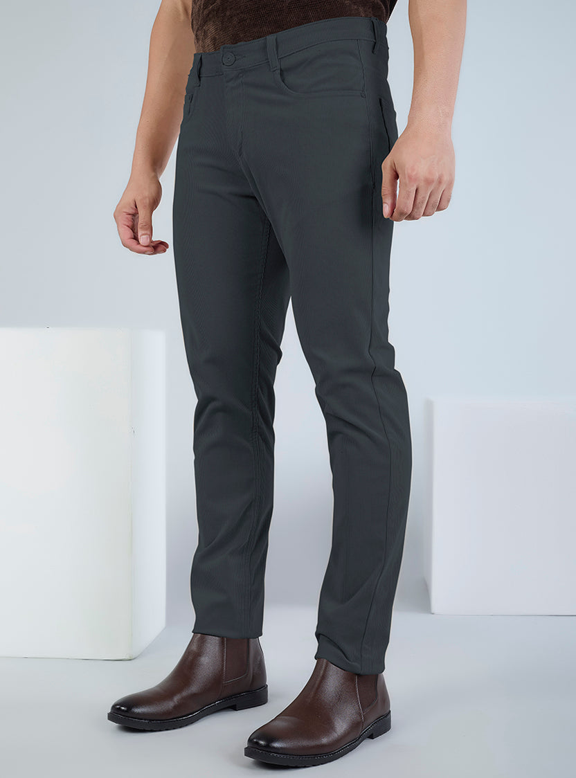 Slim Fit Grey Corduroy Pants for Men