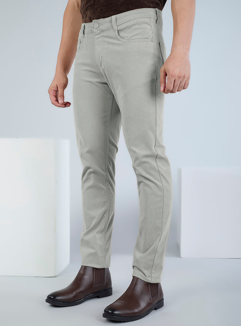 Slim Fit Grey Corduroy Pants for Men