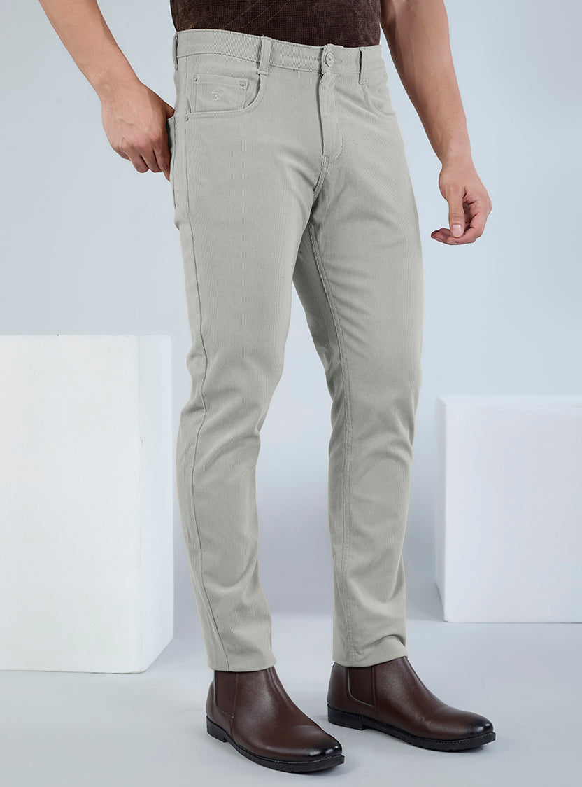 Slim Fit Grey Corduroy Pants for Men