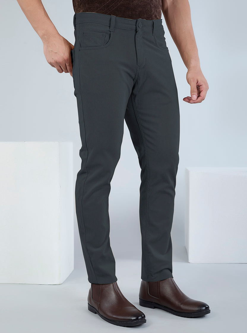 Slim Fit Olive Green Corduroy Pants for Men