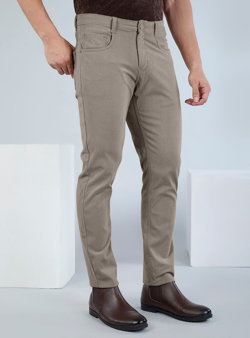 Slim Fit Grey Corduroy Pants for Men