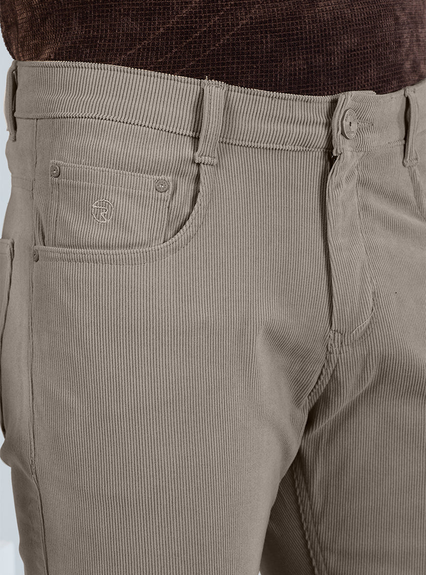 Slim Fit Taupe Brown Corduroy Pants for Men