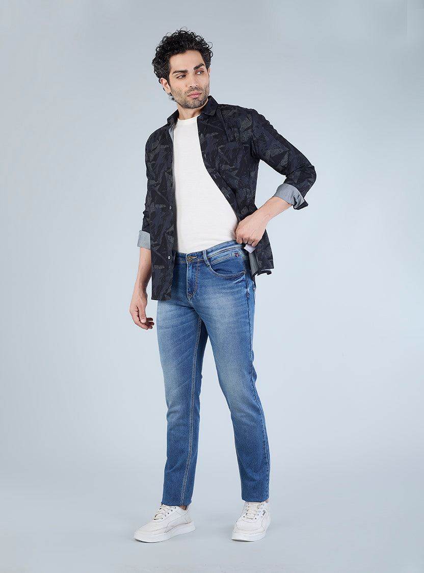 Smart Slim Fit Light Blue Washed Denim Jeans for Men