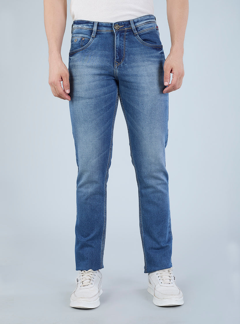 Smart Slim Fit Light Blue Washed Denim Jeans for Men