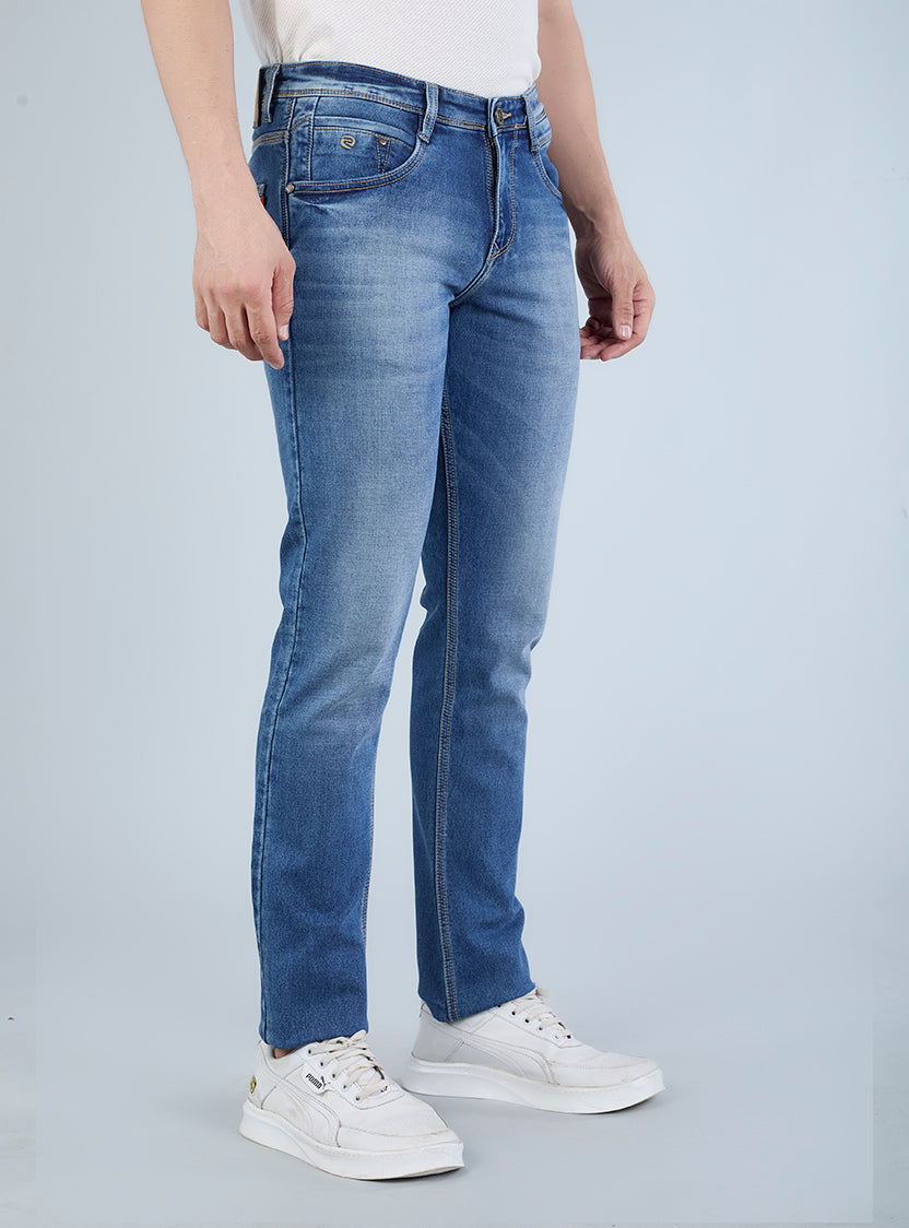 Smart Slim Fit Light Blue Washed Denim Jeans for Men
