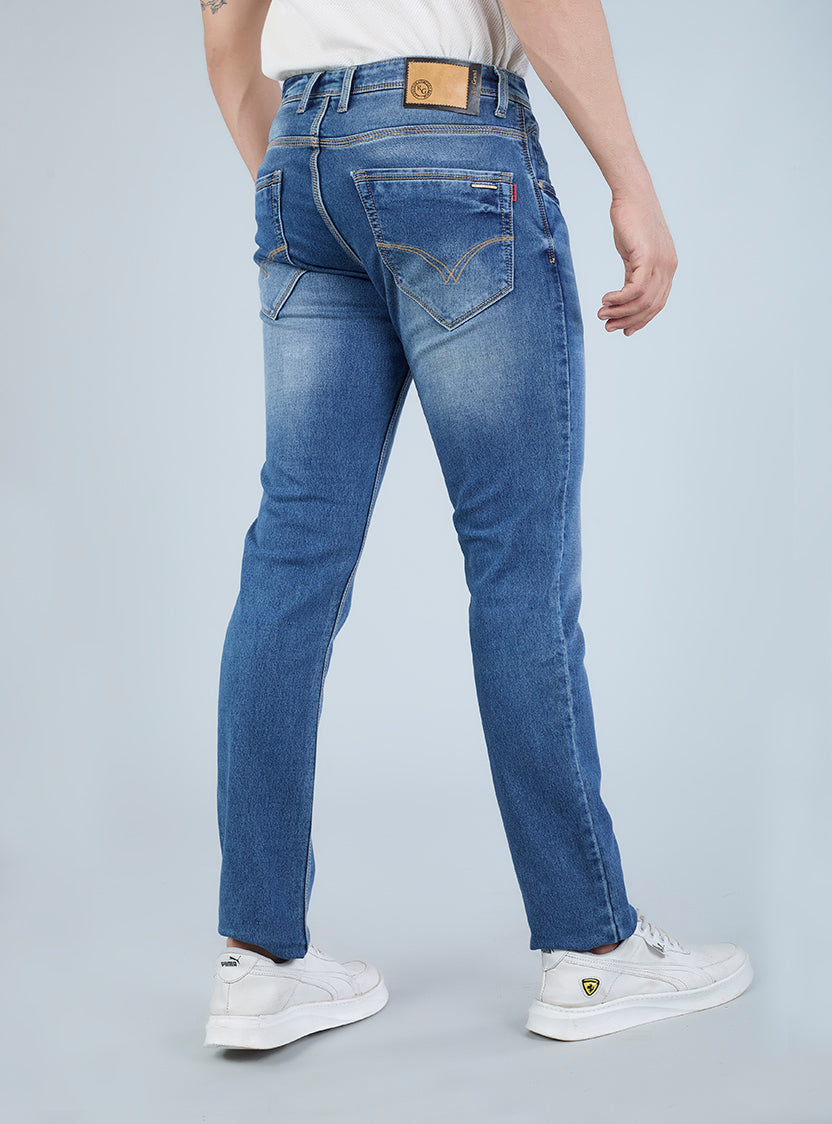 Smart Slim Fit Light Blue Washed Denim Jeans for Men