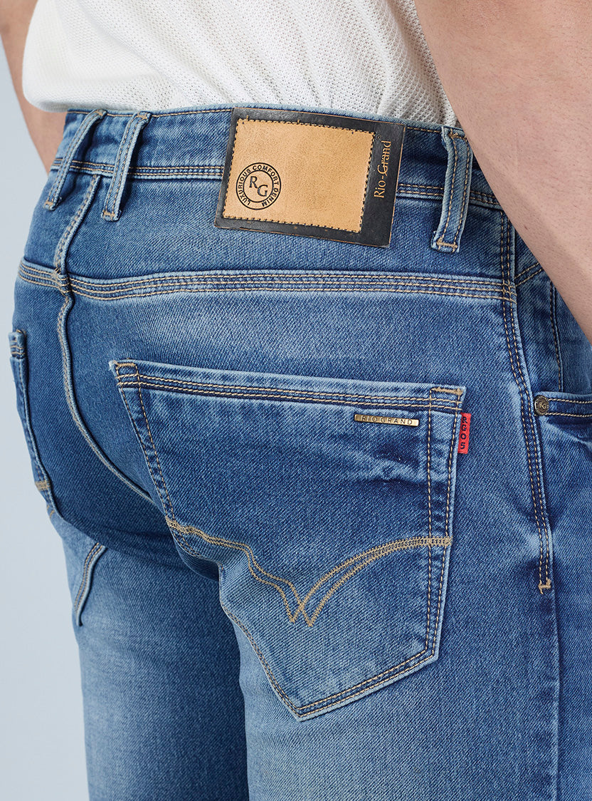 Smart Slim Fit Light Blue Washed Denim Jeans for Men