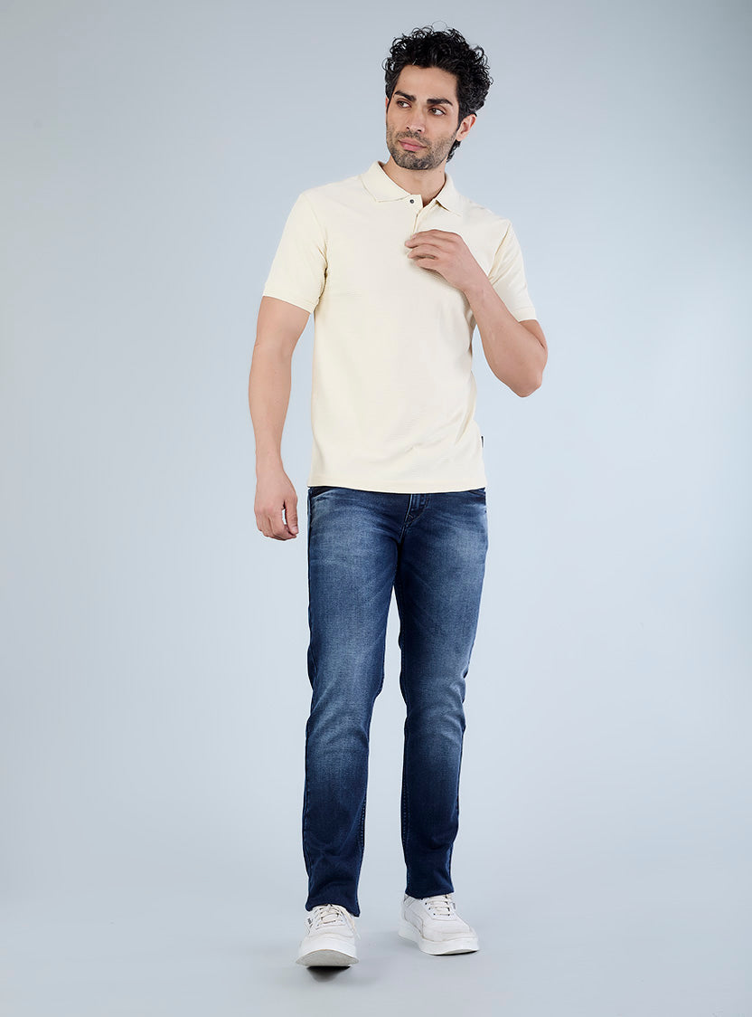 Smart Slim Fit Mid Blue Washed Denim Jeans for Men