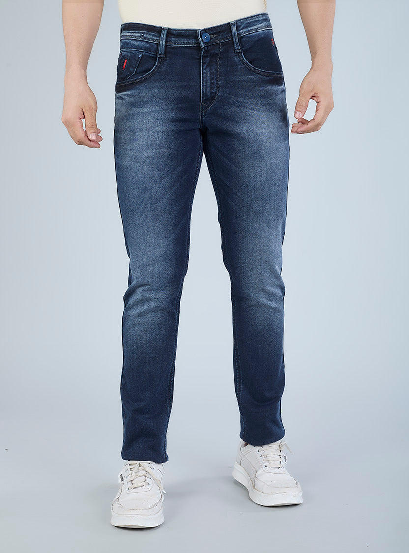 Smart Slim Fit Mid Blue Washed Denim Jeans for Men