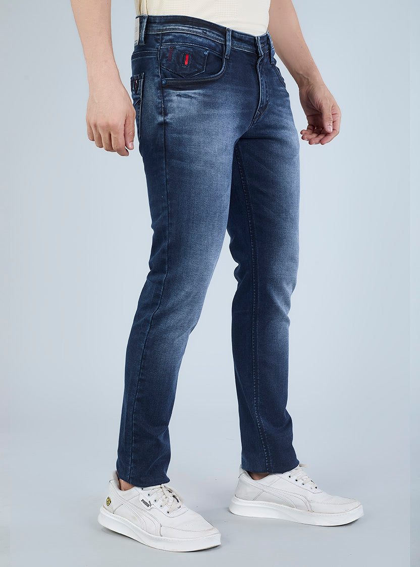 Smart Slim Fit Mid Blue Washed Denim Jeans for Men