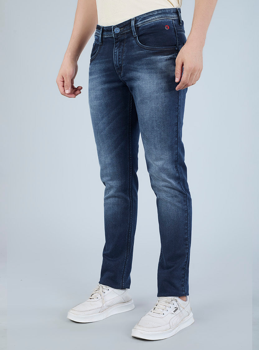 Smart Slim Fit Mid Blue Washed Denim Jeans for Men