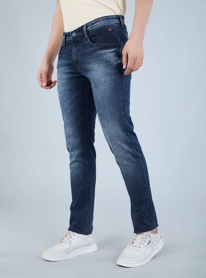Smart Slim Fit Mid Blue Washed Denim Jeans for Men
