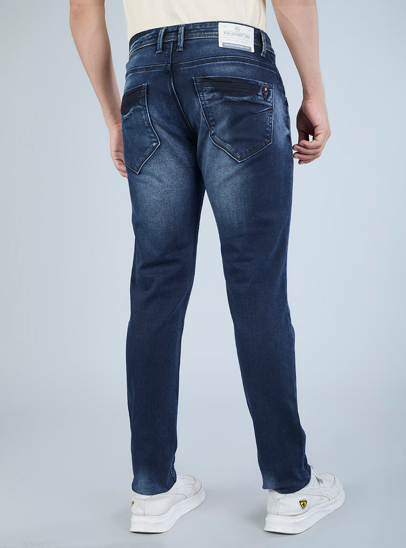Smart Slim Fit Mid Blue Washed Denim Jeans for Men