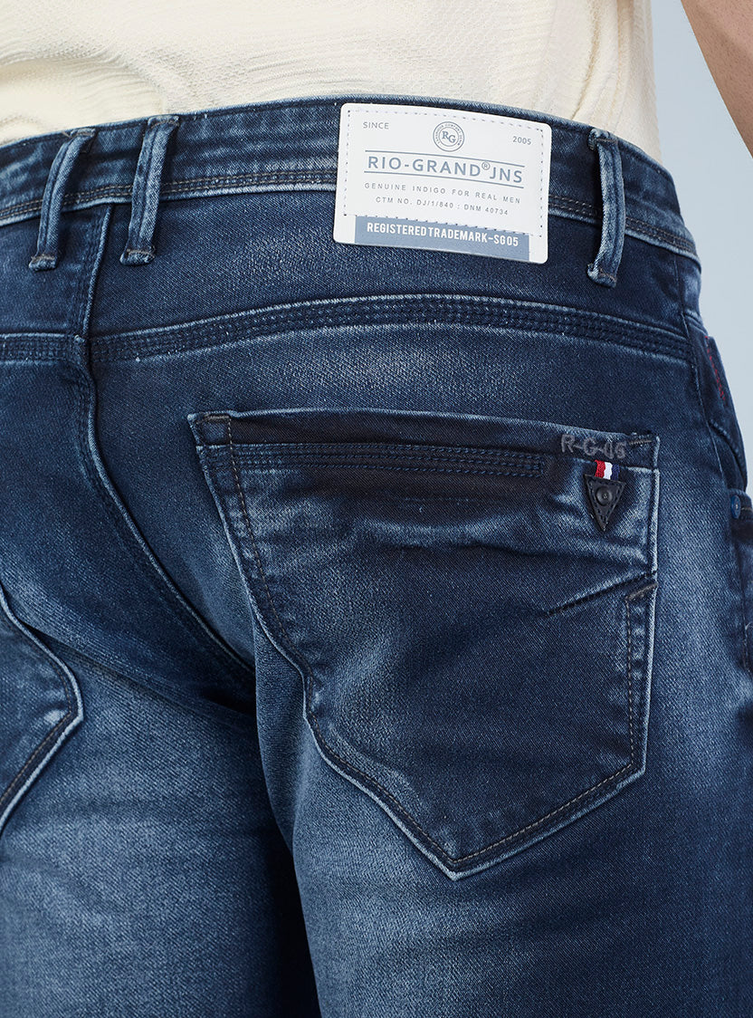 Smart Slim Fit Mid Blue Washed Denim Jeans for Men