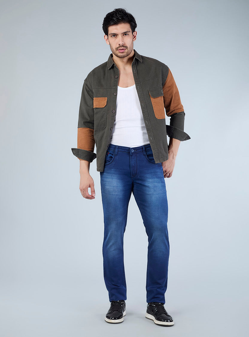 Smart Slim Fit Blue Washed Denim Jeans for Men