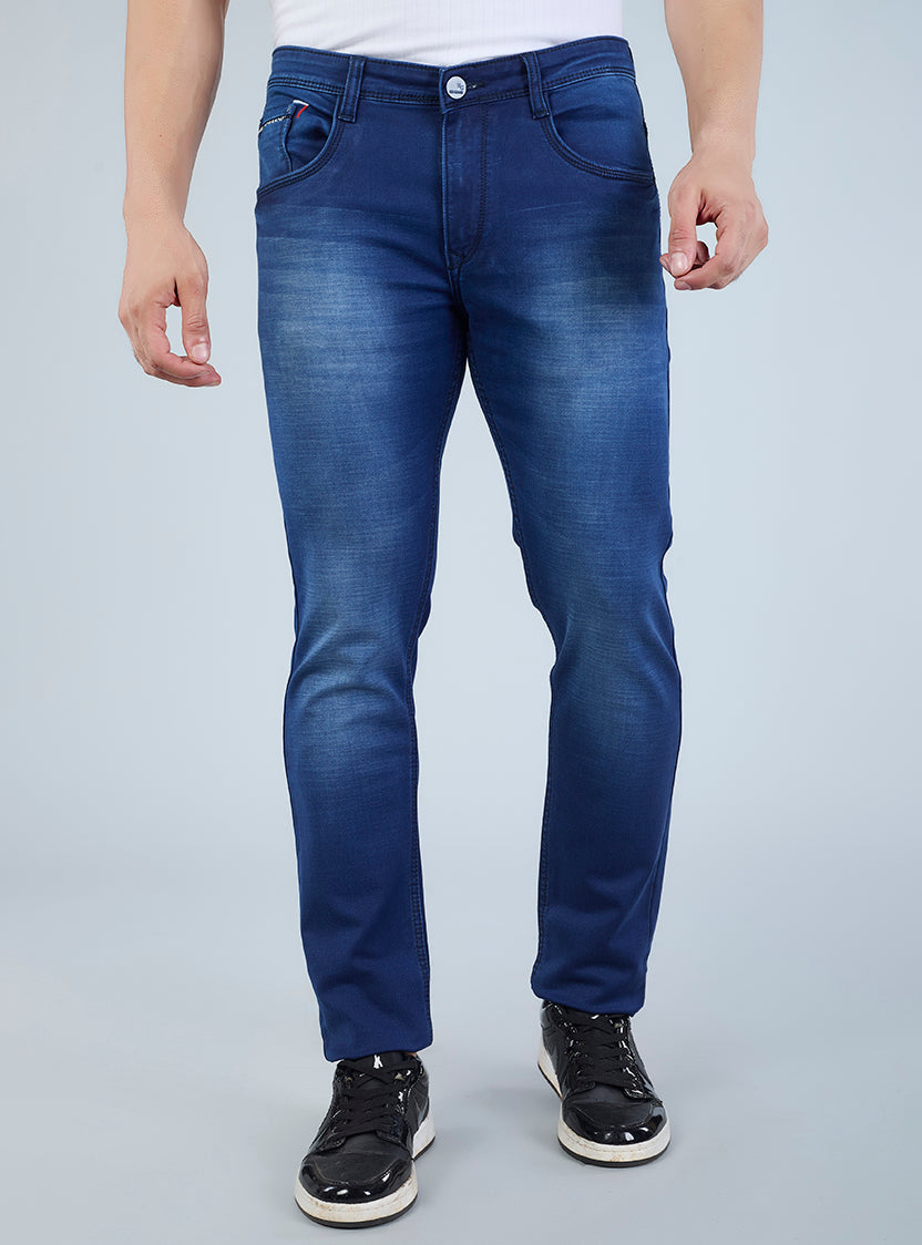 Smart Slim Fit Blue Washed Denim Jeans for Men