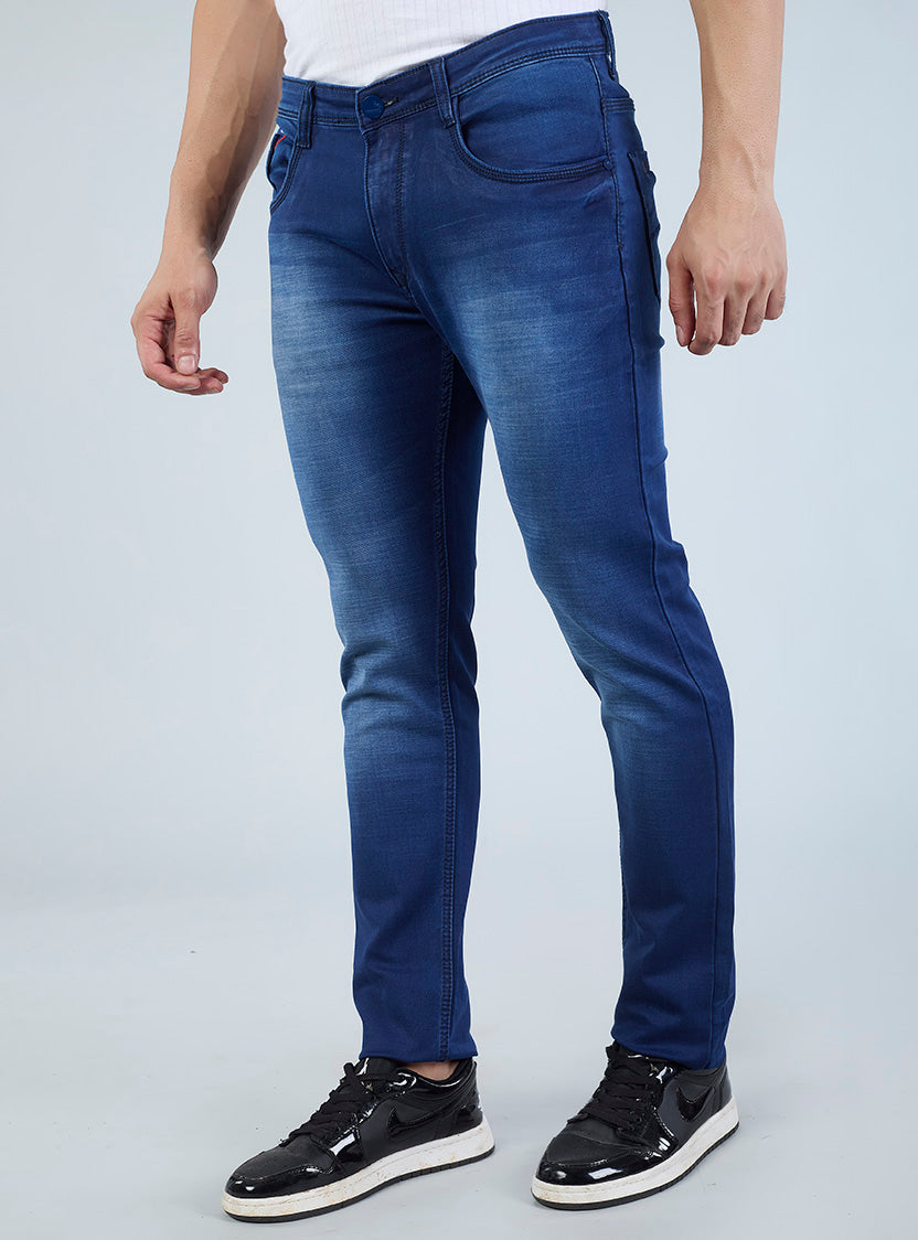 Smart Slim Fit Blue Washed Denim Jeans for Men
