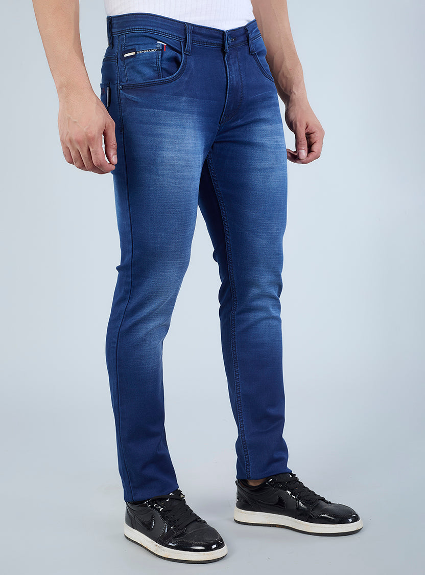 Smart Slim Fit Blue Washed Denim Jeans for Men