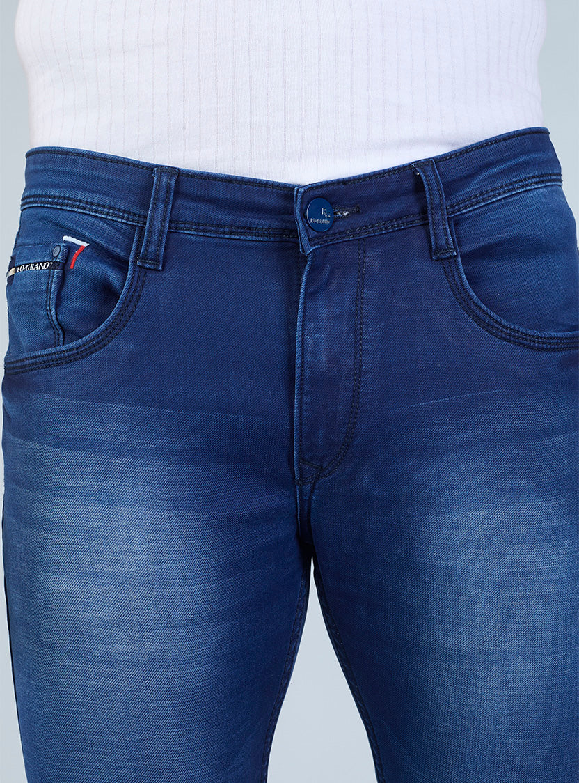 Smart Slim Fit Blue Washed Denim Jeans for Men