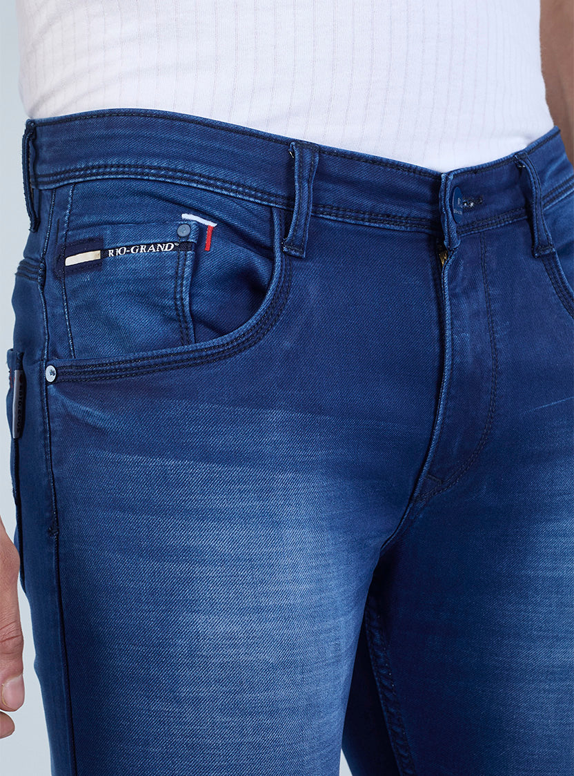 Smart Slim Fit Blue Washed Denim Jeans for Men
