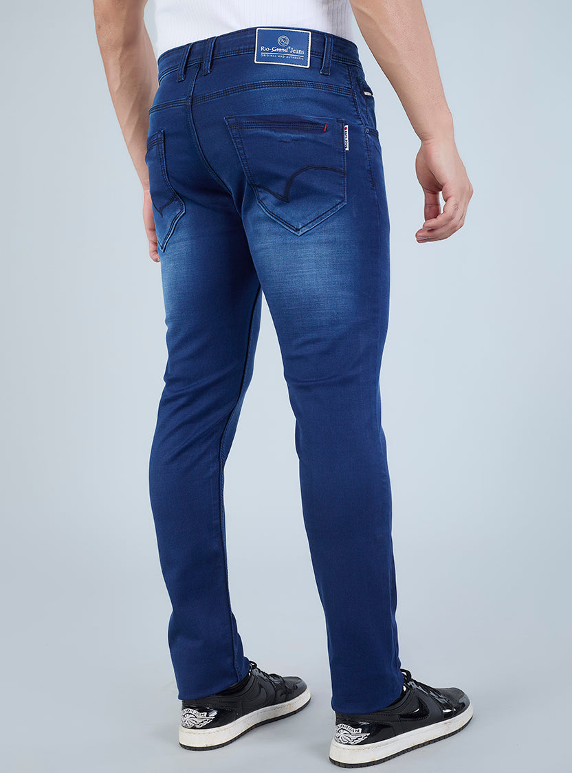 Smart Slim Fit Blue Washed Denim Jeans for Men