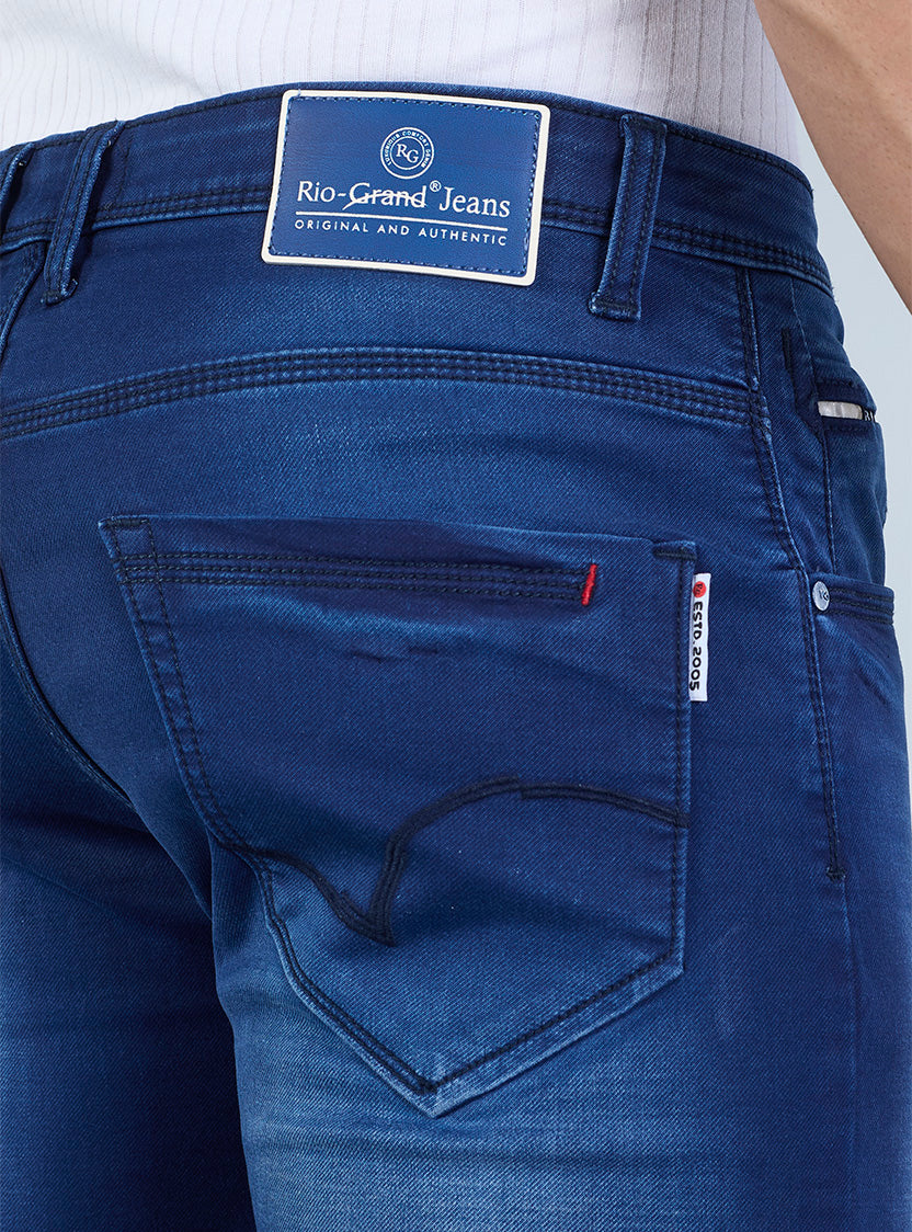 Smart Slim Fit Blue Washed Denim Jeans for Men