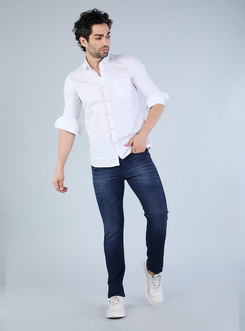 Smart Slim Fit Dark Blue Denim Jeans for Men