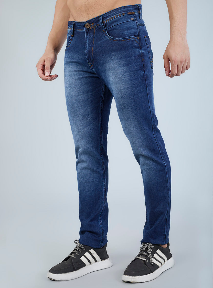 Smart Slim Fit Mid Blue Contrast Denim Jeans for Men